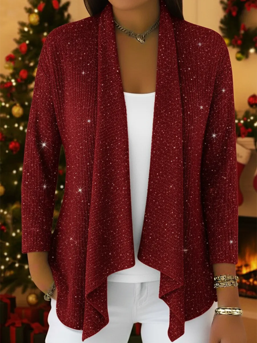 Cardigan in maglia scintillante con orlo irregolare, dallo stile retrò-elegante.