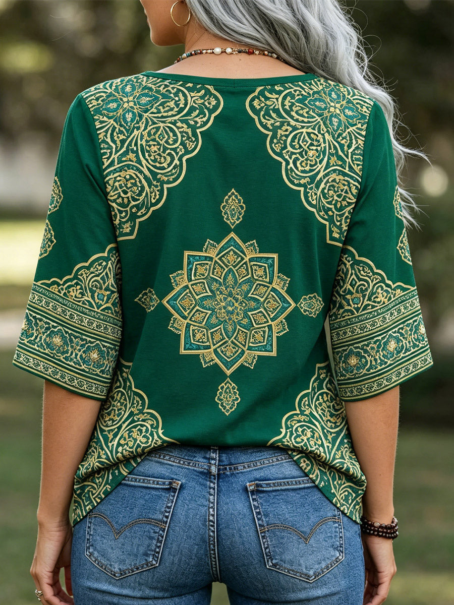 Women's Retro Floral Pattern Art Comfortable Casual Cotton Top