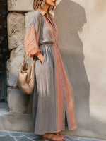 Striped Collared Waisted Maxi Shirt Dress