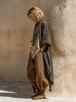 Completo boho casual a tre pezzi in lino e cotone, ampio