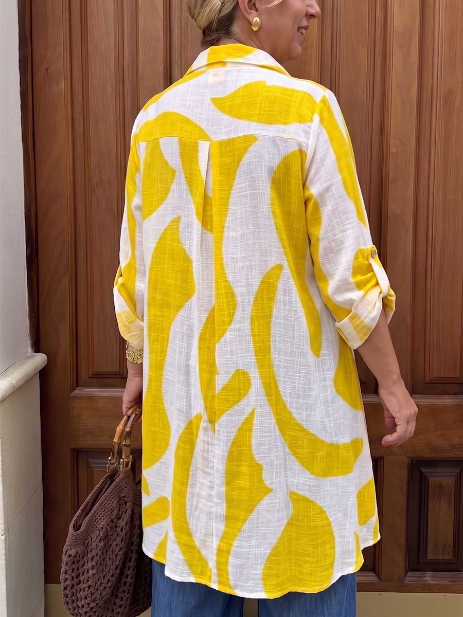 Women's Geometric Print Cotton-linen Shirt