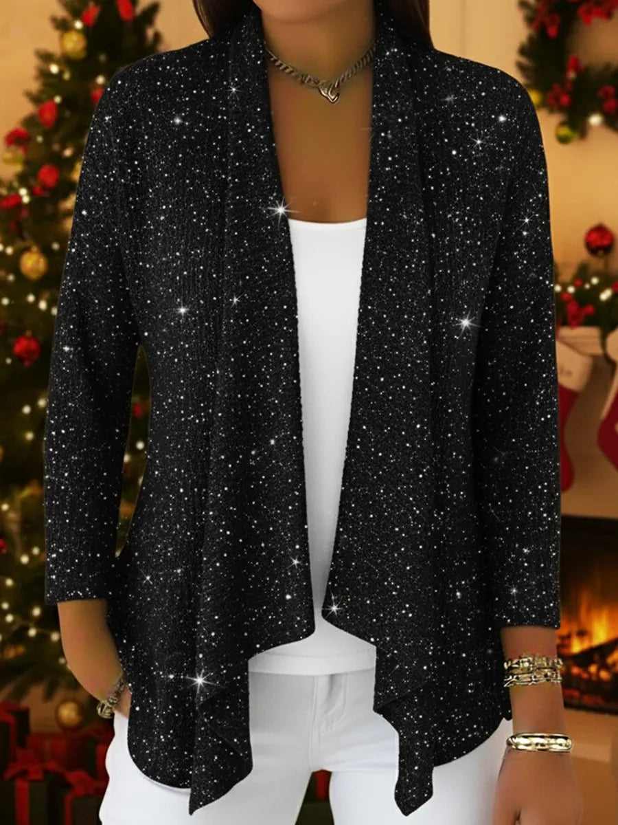 Cardigan in maglia scintillante con orlo irregolare, dallo stile retrò-elegante.