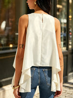 Sleeveless Flowy Asymmetric Ruffled Blouse