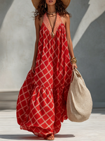 Diamond-print Halter Maxi Dress With Ruffle Paneling