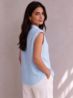 Retro Tie-collar Sleeveless Cotton-linen Top