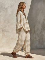 Boho Casual Vacation Style Striped Print Two-piece Set