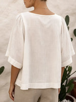 Women's Cotton And Linen V-neck Doll Blouse