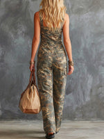 Women's Retro Art Casual Stylish Zip Pockets Comfortable Jumpsuit