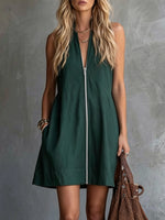 Women's Forest Green Zip-front Mini Skirt