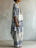 Elegant, Artistic, Retro-inspired Ethnic Print Two-piece Set