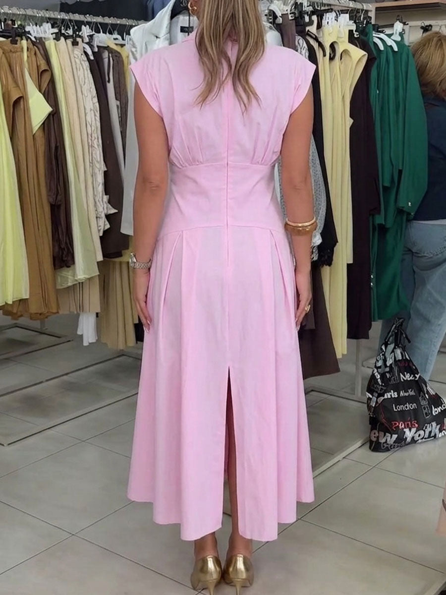 Women's Pleated Waist-cinching Collared Dress