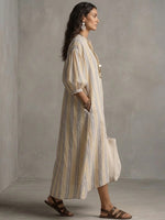 Women's Bohemian Loose-fit Striped Cotton-linen Dress