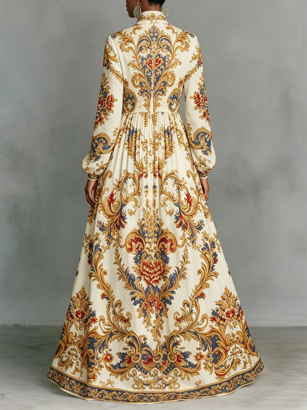 Elegant And Romantic Vintage-print Flared Maxi Dress — Resort Style