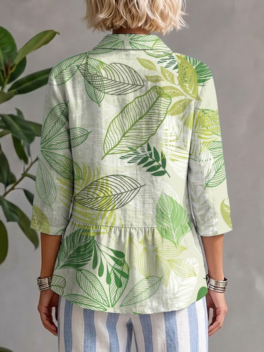 Women's Leaves Print Lace Casual Shirt