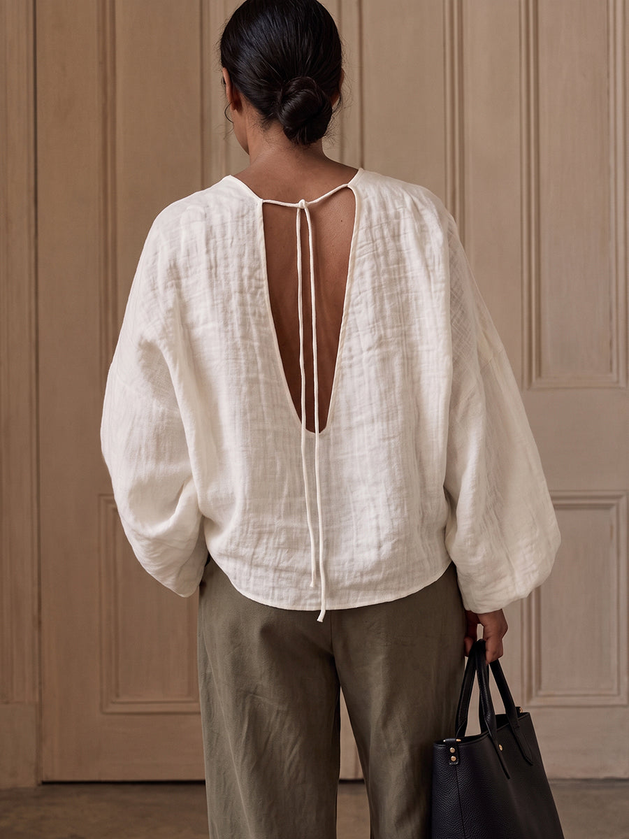 The New Minimalist — Backless Cotton-Linen Shirt