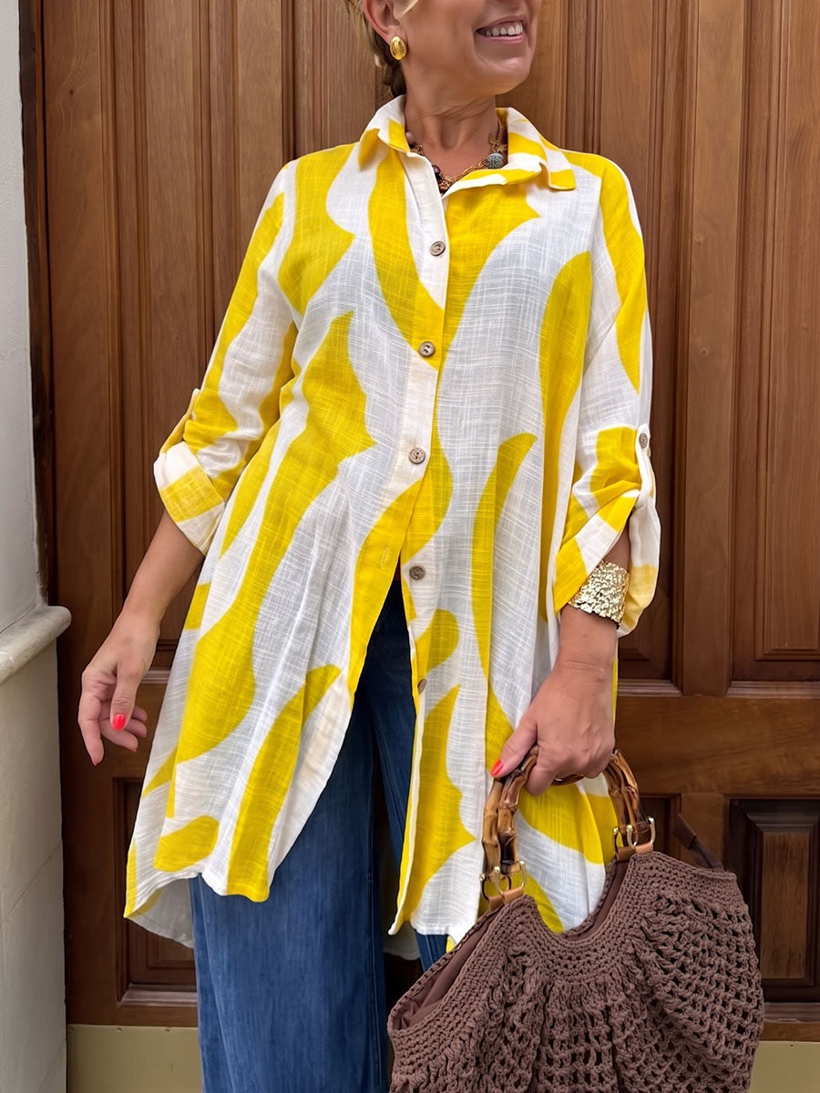 Women's Geometric Print Cotton-linen Shirt