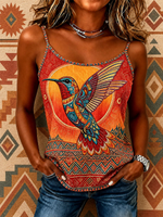 Retro Boho Hummingbird Print Spaghetti Strap Tank Top