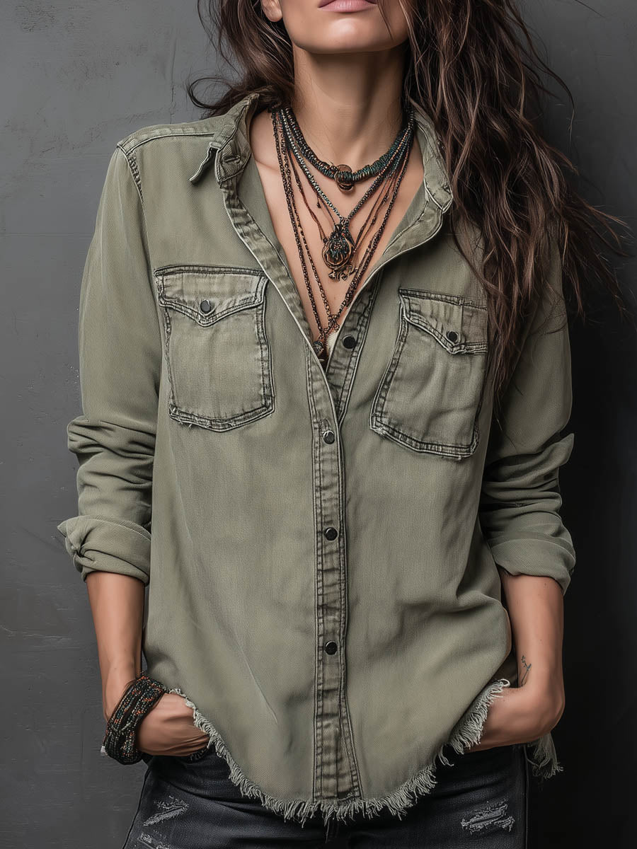 Women's Retro Lapel Long-sleeve Loose Casual Cardigan