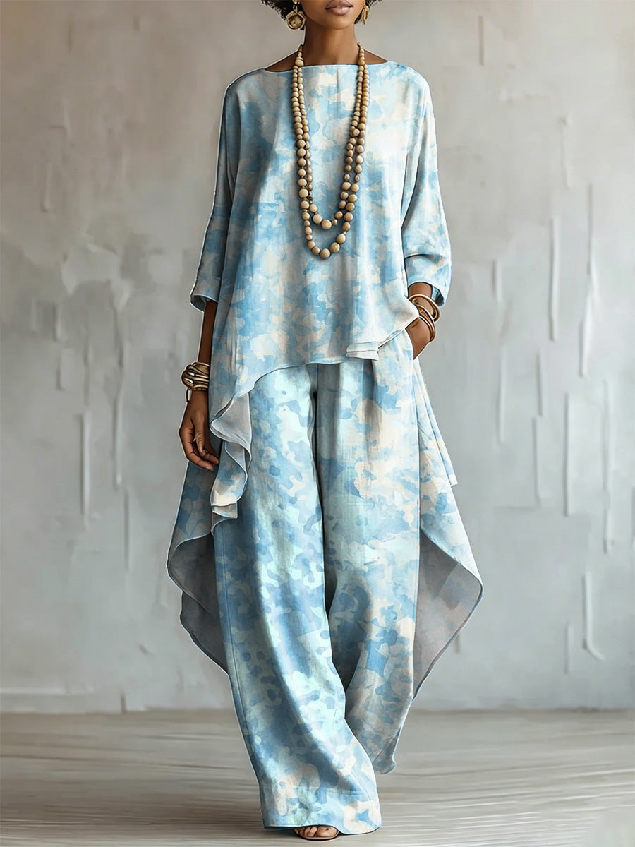 Elegant Artistic Ink-splatter Print Two-piece Set