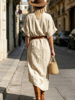 Women's Lapel Art Short Sleeve Casual Cotton And Linen Dress