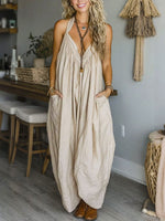 Women's Art Casual Stylish Pockets Comfortable Cotton Linen Jumpsuit