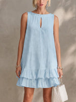 Cozy And Casual Sleeveless Linen-cotton Ruffle Dress