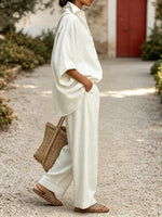 Elegant Classic Striped Shirt And Wide-leg Pants Two-piece Set