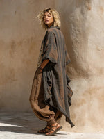 Completo boho casual a tre pezzi in lino e cotone, ampio