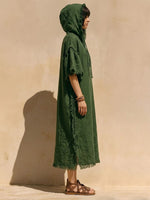 Women's Ethnic Style Loose Hooded Cotton And Linen Dress