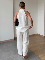 Stylish And Casual Sleeveless Linen-cotton Top And Trousers Two-piece Set