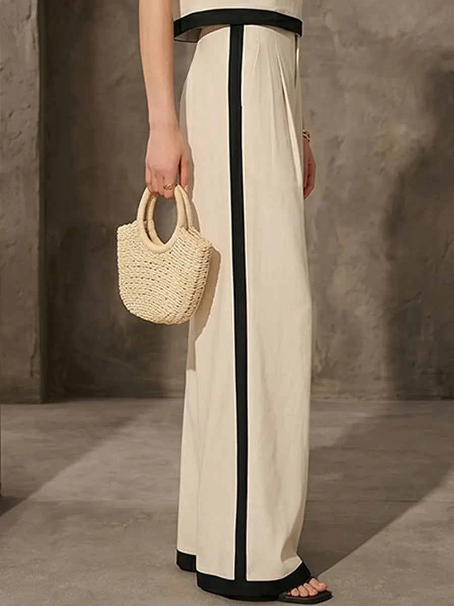 Linen & Cotton Contrast Binding Pant Set