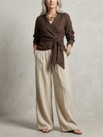 Women's Simple Design Cotton And Linen Set