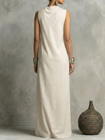 Women's Vintage-style Sleeveless Twisted Detail Asymmetric Neckline Slit Dress