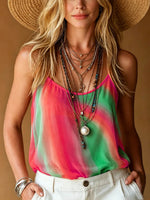 Women's Abstract Print Sleeveless Casual Loose Chiffon Cami Top