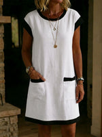 Women's Round-neck Short-sleeve Color-block Dress