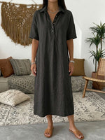 Abito casual a maniche corte in lino e cotone con colletto polo.