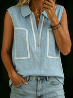 Women's Casual Solid-color & Striped Loose V-neck Short-sleeve Top