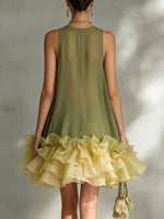 Color-block Chiffon Sleeveless A-line Dress With Ruffled Hem
