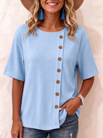 Cozy Casual Asymmetric Button-detail Knit Top