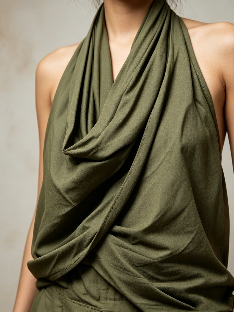 Cowl-neck Top And Harem Pants Casual Set