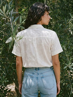 Women White Floral Cuffed Short Sleeve Loose Casual Shirt