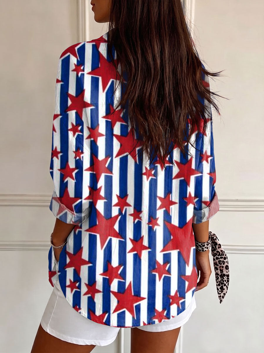 Women's 250th Independence Day Patterns Printed Casual Cotton Shirt