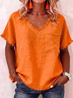 Vintage Boho Casual Cotton-linen Shirt With Tassel Trim