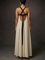 Women's Color-block Design Cotton Linen Maxi Dress