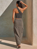 Casual Off-shoulder Stretch Cotton Top & Cotton Skirt Two-piece Set