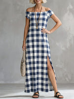 Women's Classic Plaid Off-shoulder Sleeveless Dress