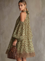 Boho Off-shoulder Halter Polka Dot Print Dress