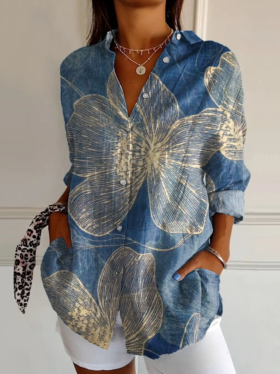Women's Flower Art Print Casual Shirt