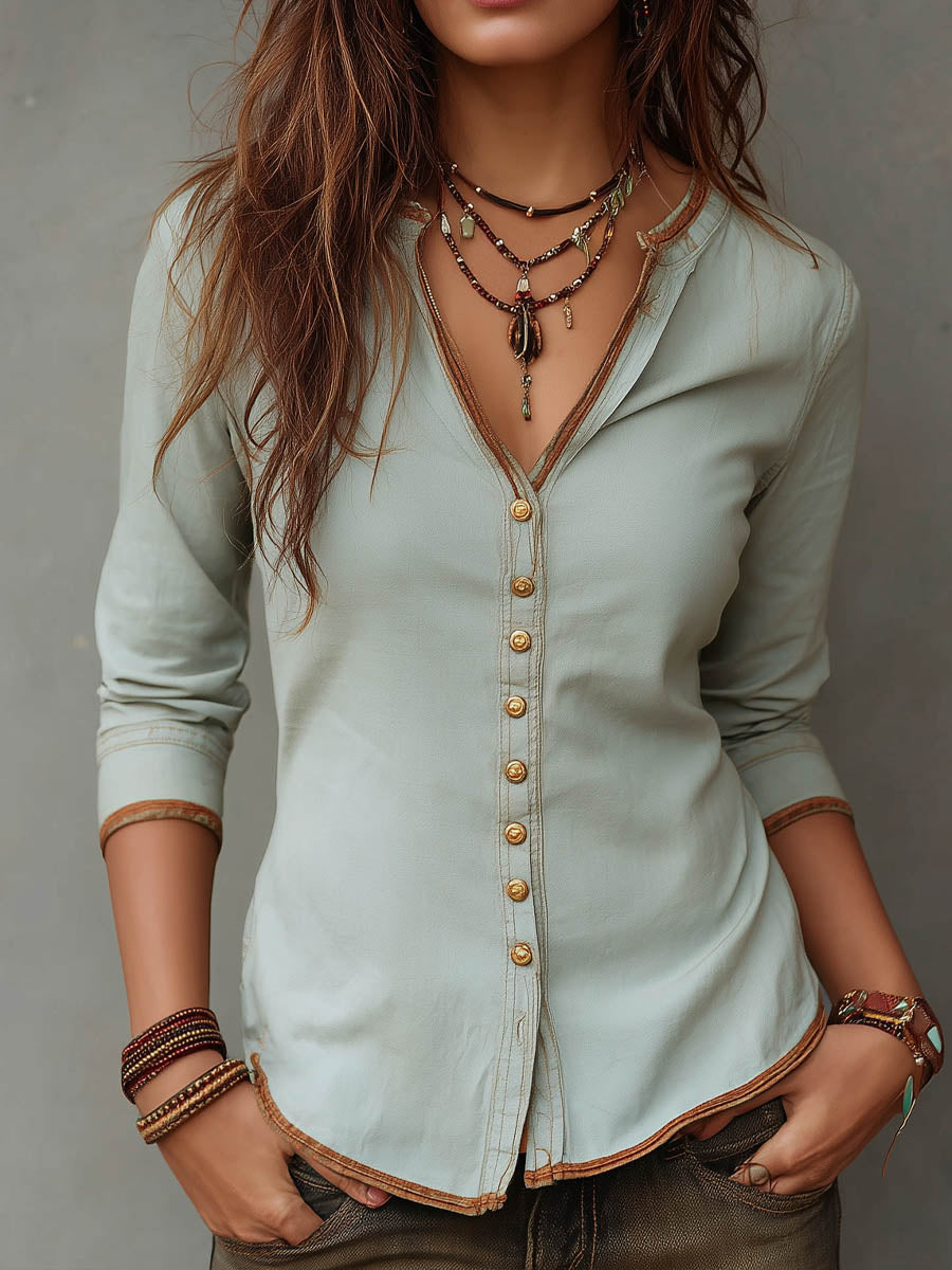 Women's V-neck 3/4-sleeve Casual Loose Cardigan