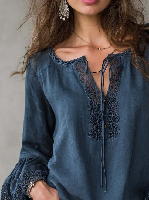Women's Retro Lace-collar Cotton-linen Shirt